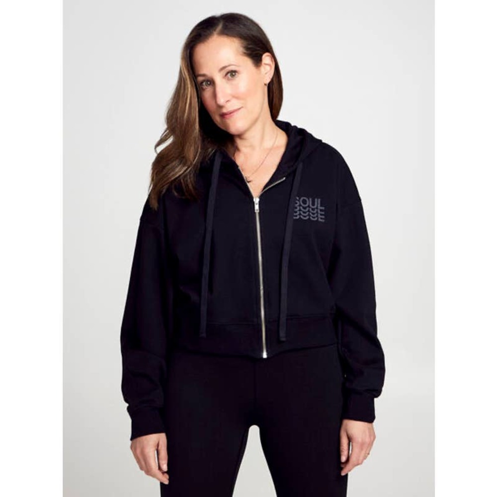 SOUL BY SOULCYCLE Black Zip Up Crop Hoodie Size XL